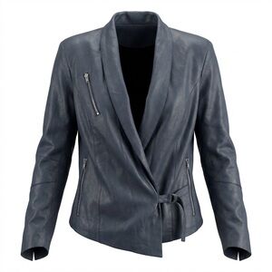 Helmut Lang Charcoal Blue Leather Jacket Size M FLAWED Moto Streetwear Edgy